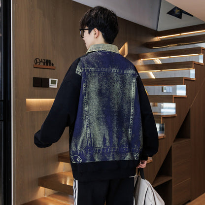 Unisex Sweatshirt Oversized Blau Denim Stehkragen
