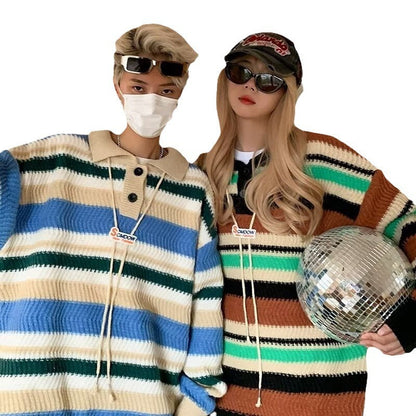 Herren Strickjacke Lässig Mit Kragen Und Kontraststreifen