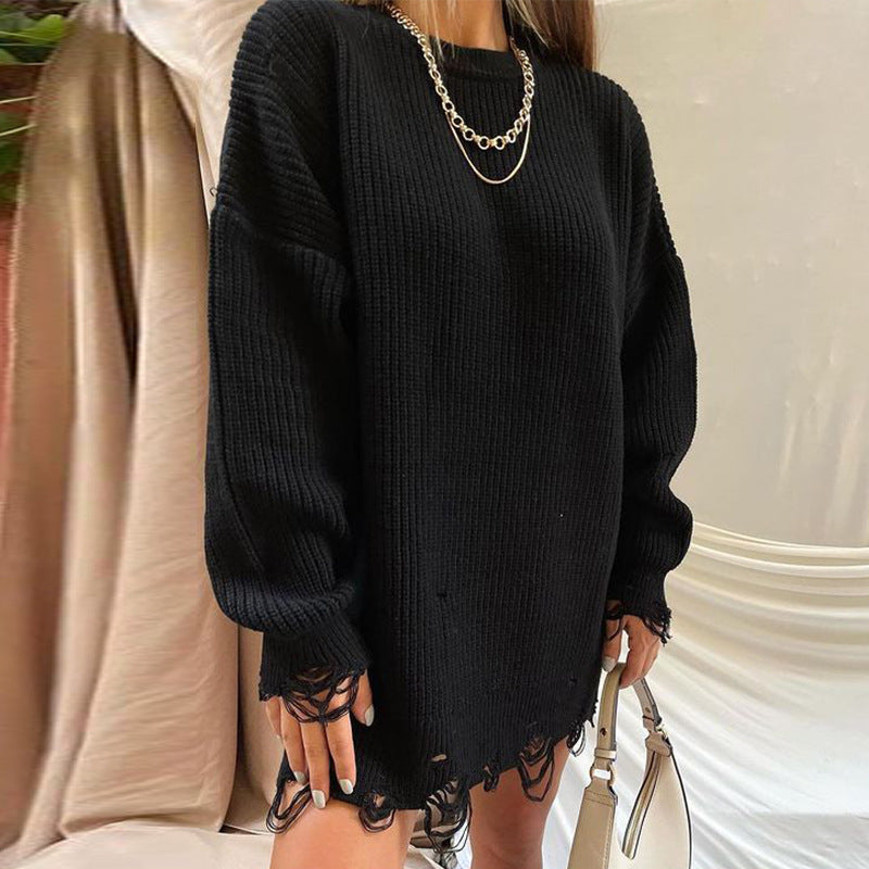 Damen Strickkleid Oversized Lang Großes Damenkleid