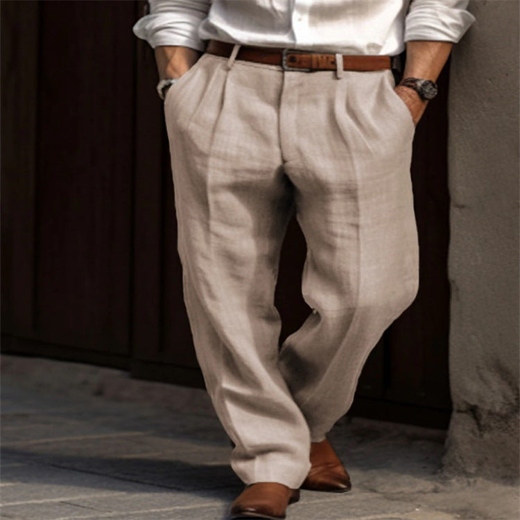 Herren Leinenhose Slim Fit 2 Taschen Elegant