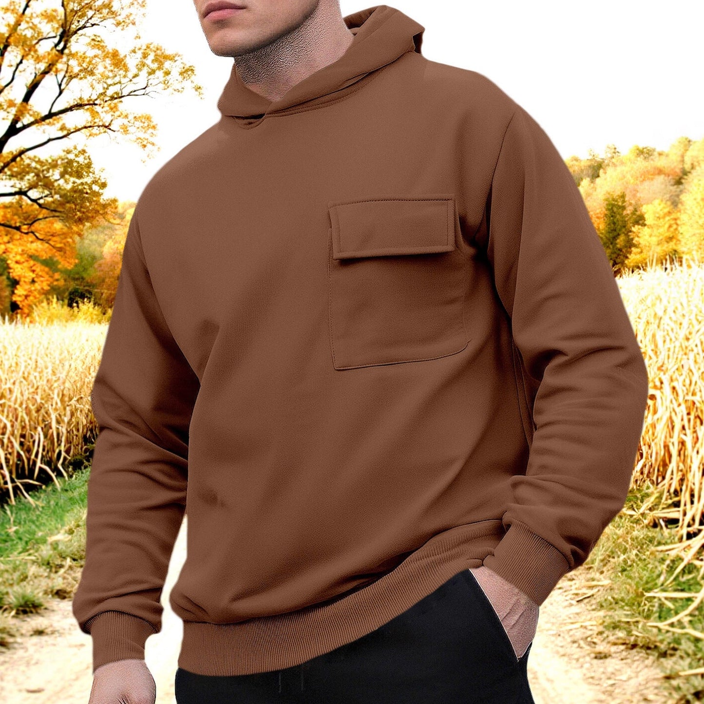 Herren Kapuzenpullover Bequem mit Brusttasche Modern
