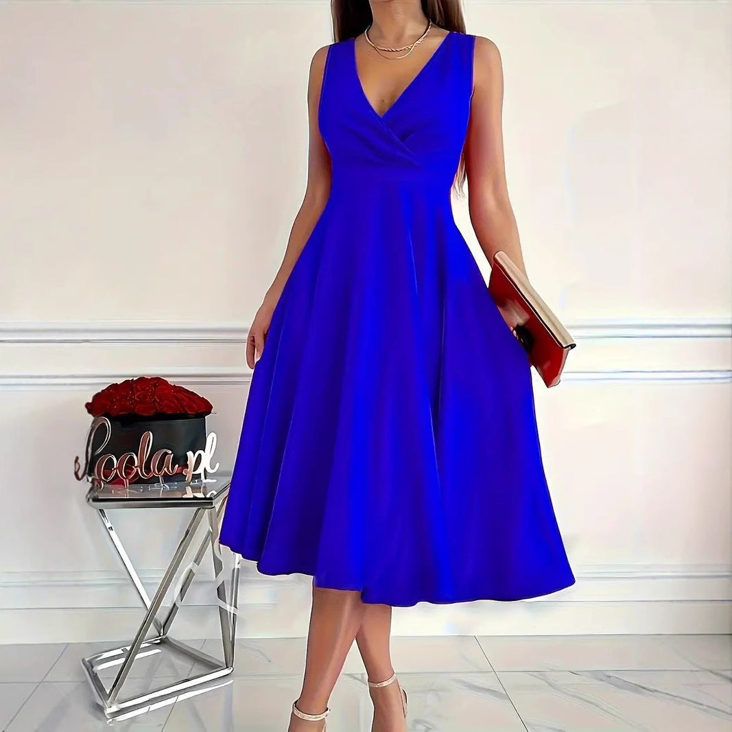 Damen Wickelkleid A-Linie Elegant V-Ausschnitt Schwarz