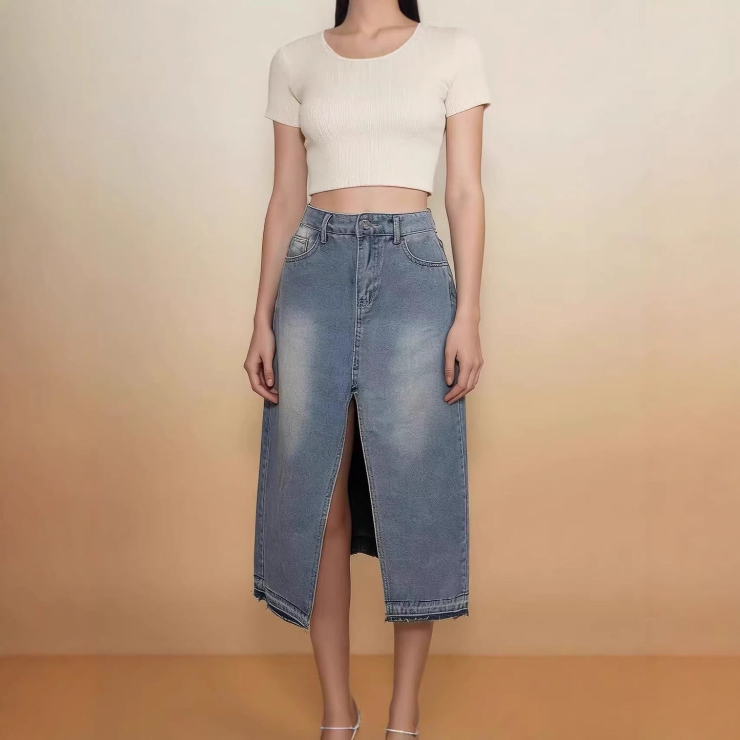 Damen Jeansrock Modern Schlitz Schnitt
