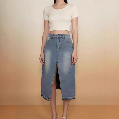 Damen Jeansrock Modern Schlitz Schnitt