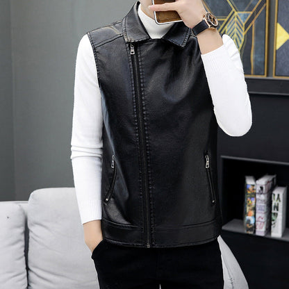Lederweste Herren Lässig Elegant Schwarzes Leder