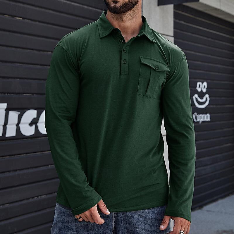 Herren Polo Langarmshirt Stehkragen Modern