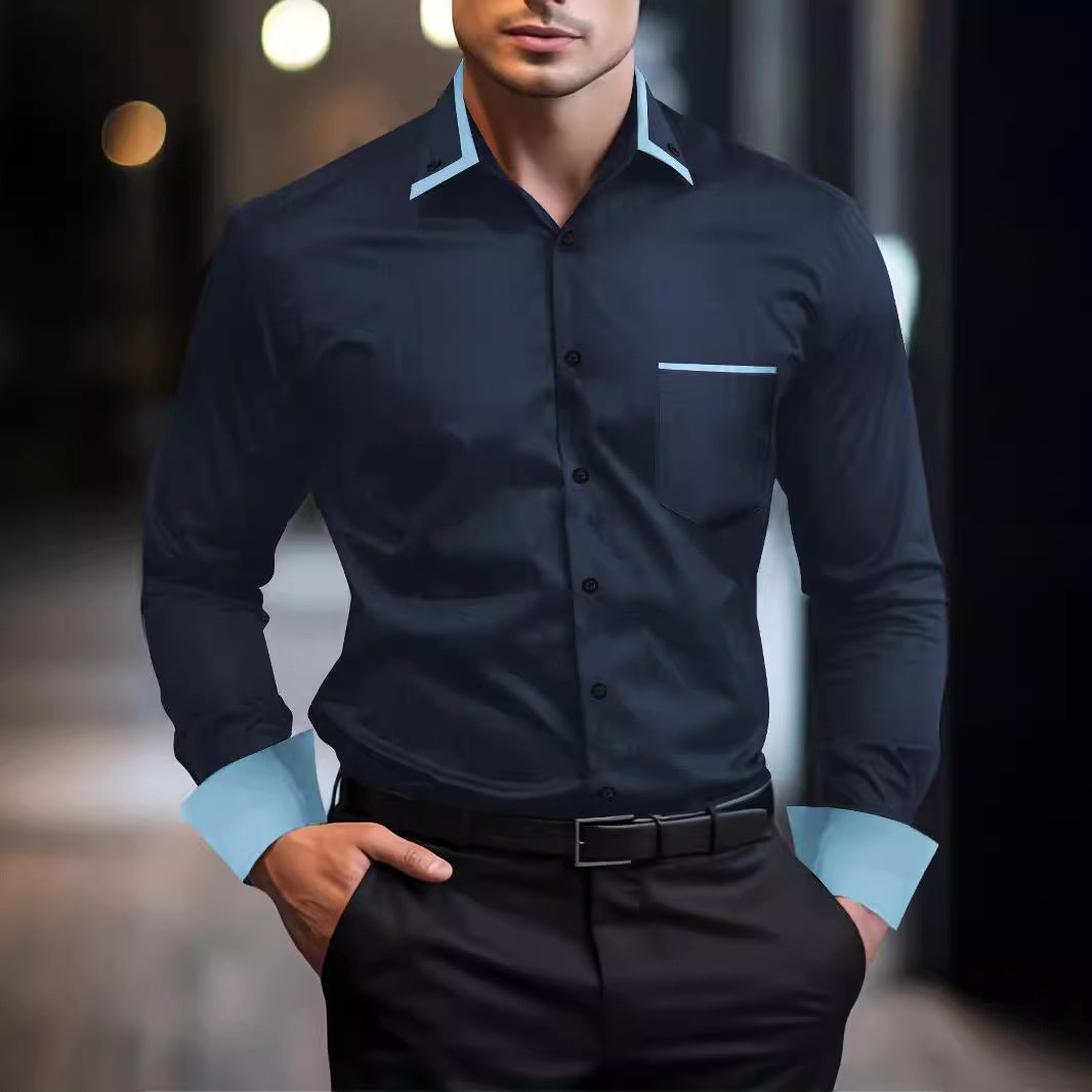 Herren Langarmhemd Modern mit Kontrastdetails Schwarz