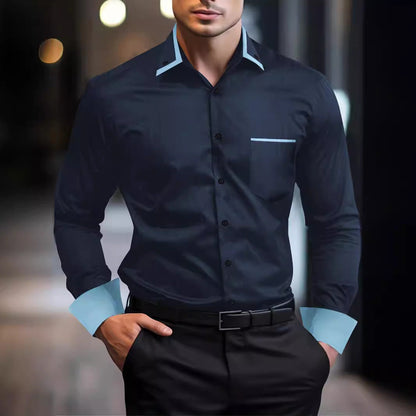 Herren Langarmhemd Modern mit Kontrastdetails Schwarz