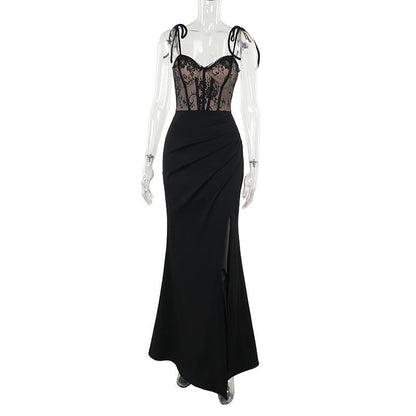 Elegantes Abendkleid Spitze Schlitz Damenkleid