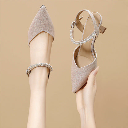 Damen Slingback Pumps Glitzer Schuhe Elegant Hochhackig