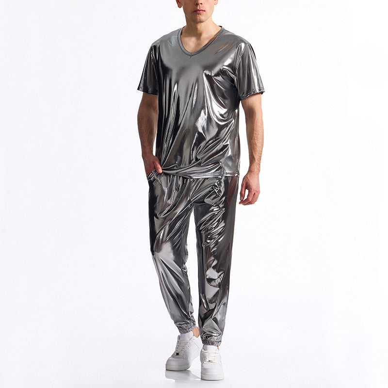 Herren Sportliches Set Glänzend V-Ausschnitt Trendy