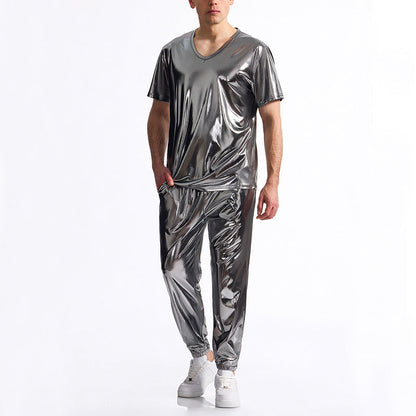 Herren Sportliches Set Glänzend V-Ausschnitt Trendy