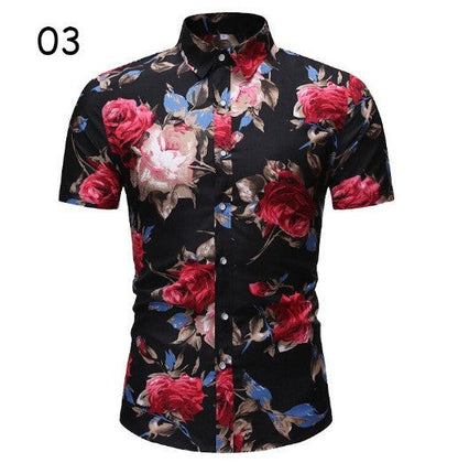Herren Kurzarmhemd Blumen Druck Exklusiv Berlin Style
