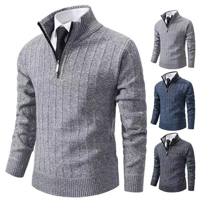 Herren Pullover Strick Reißverschluss Kragen Hoch - BerlinGlamour