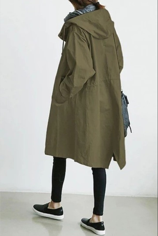Damen Streetcoat Lang Mantel mit Knöpfen