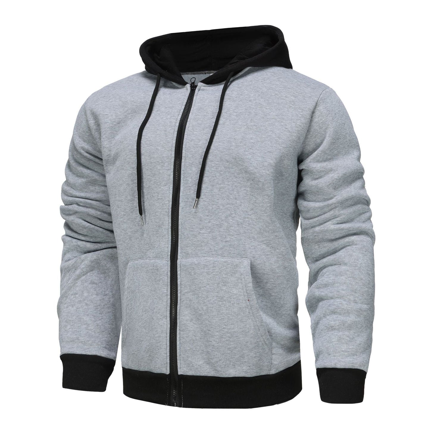 Herren Hoodie Zip mit Kontrastfarbe und Kängurutasche Sportlich