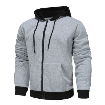 Herren Hoodie Zip mit Kontrastfarbe und Kängurutasche Sportlich
