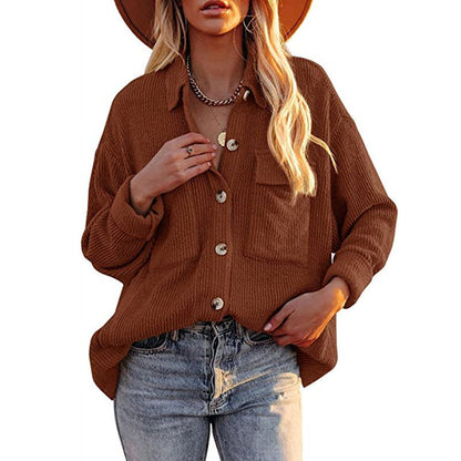 Damen Strickjacke Lässig mit Knöpfen und Taschen