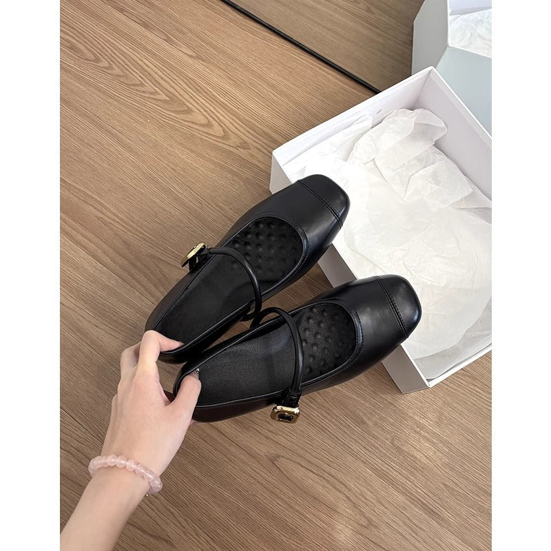 Damen Ballerinas Elegante Mary Jane Schuhe Komfortabel Blockabsatz