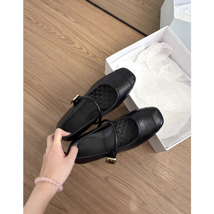 Damen Ballerinas Elegante Mary Jane Schuhe Komfortabel Blockabsatz