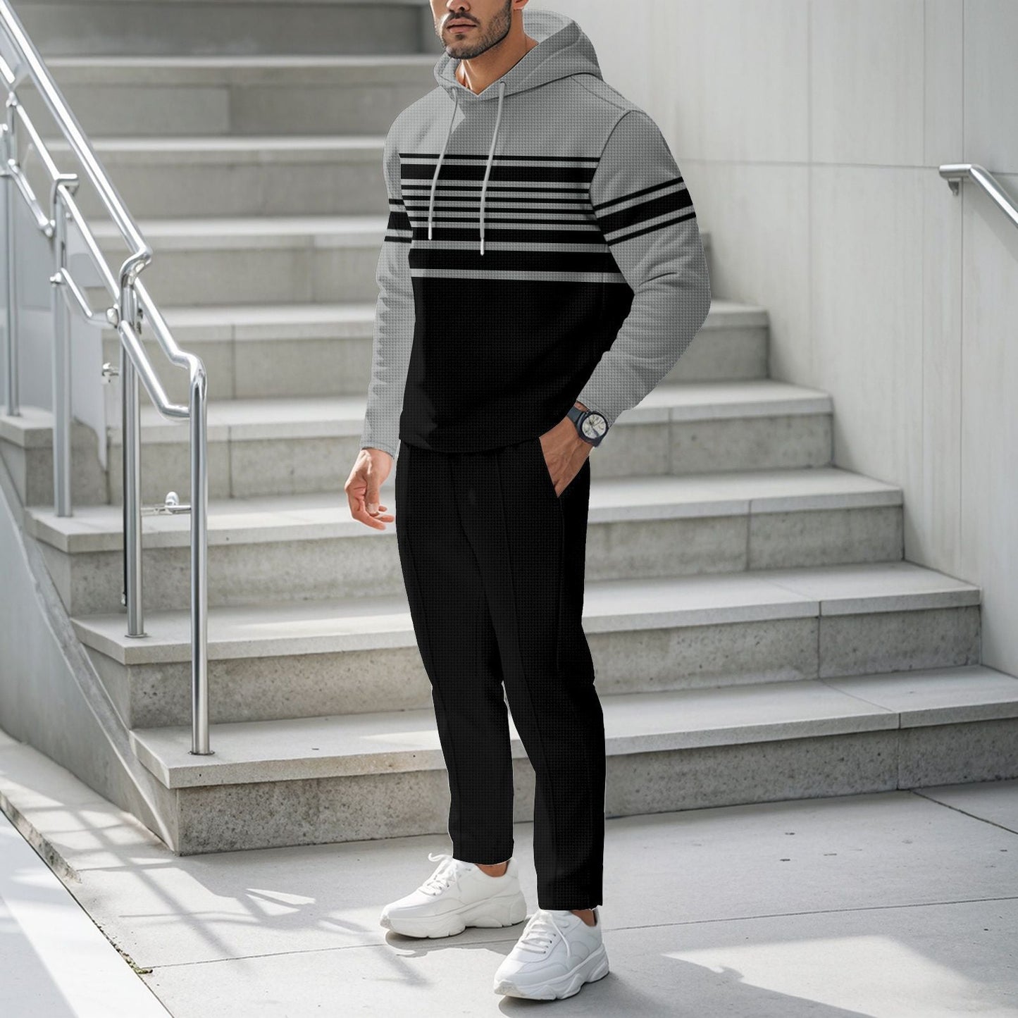 Herren Hoodie Sportlich Streifen Design Modern