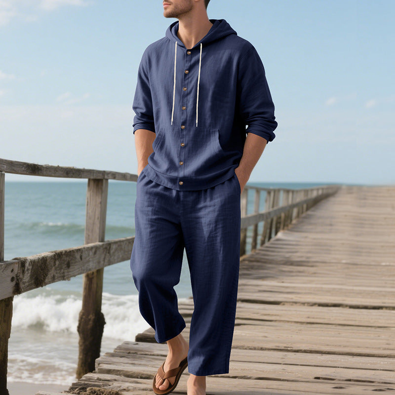 Herren Kapuzenshirt Lässig mit Knopfleiste und Jogger Hose