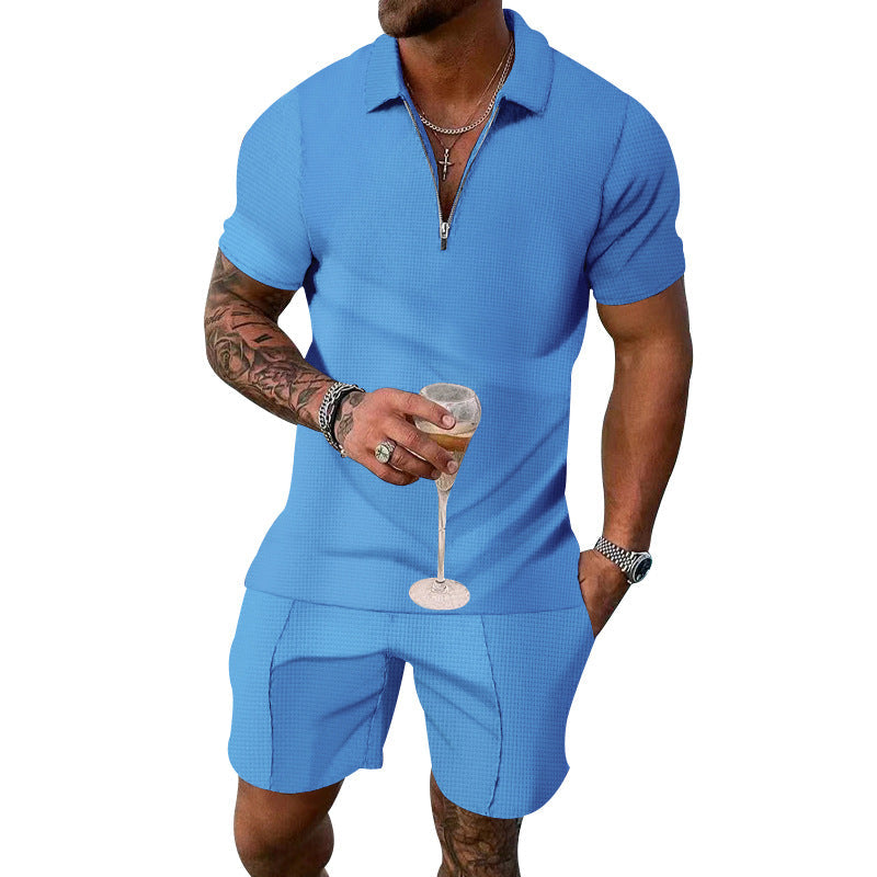Herren Poloshirt Kurzarm mit Reißverschluss und Casual Shorts