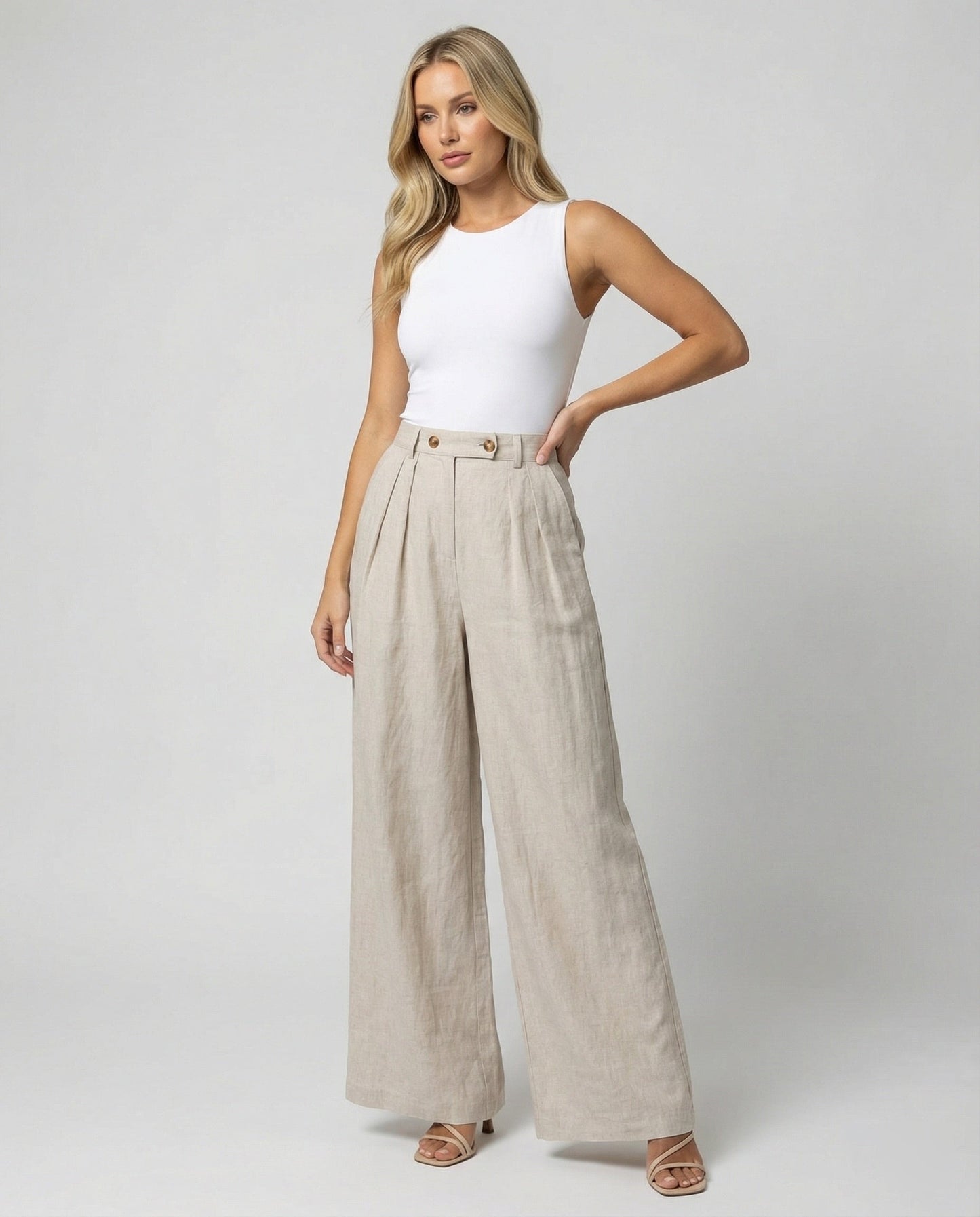Damenhose Leinen Elegant Hochtailliert Damen