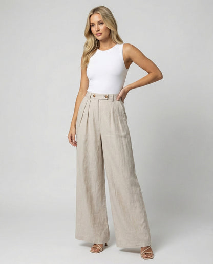 Damenhose Leinen Elegant Hochtailliert Damen