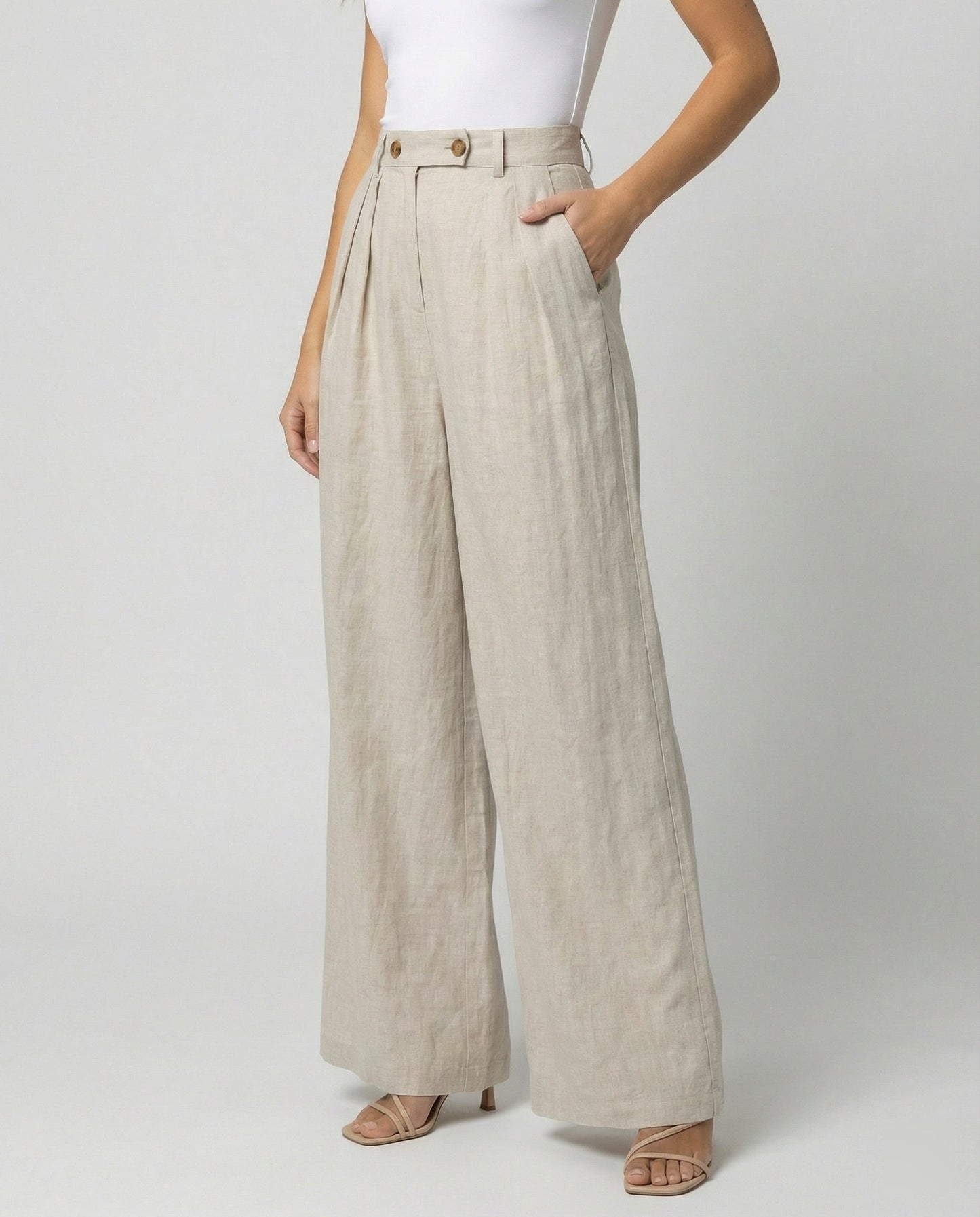 Damenhose Leinen Elegant Hochtailliert Damen