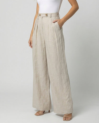 Damenhose Leinen Elegant Hochtailliert Damen