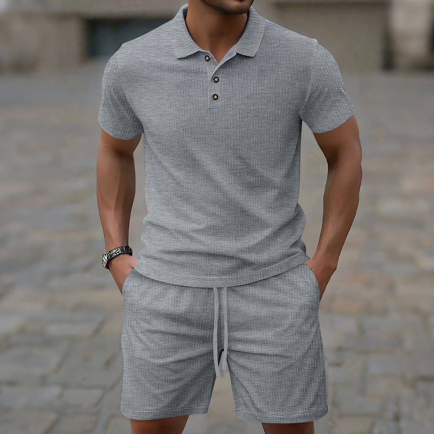 Herren Poloshirt Kurzarm Shorts Set Sommer Modisch