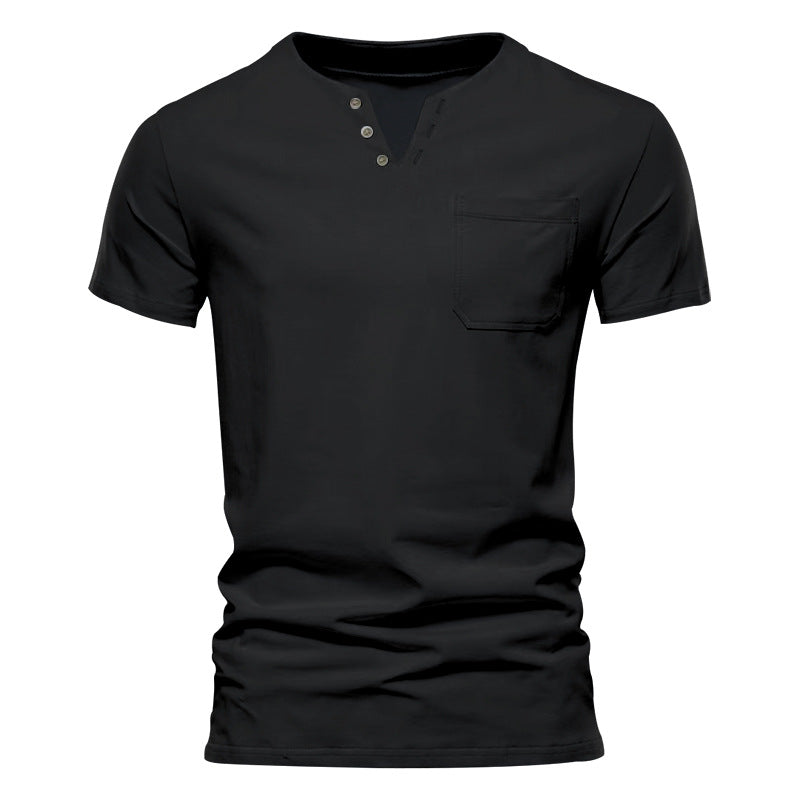 Herren Kurzarmshirt Modern mit Knopfleiste und Brusttasche