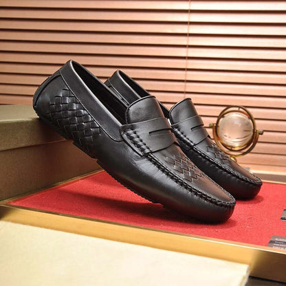 Herren Mokassins Leder Braun Flechtmuster Elegante Schuhe