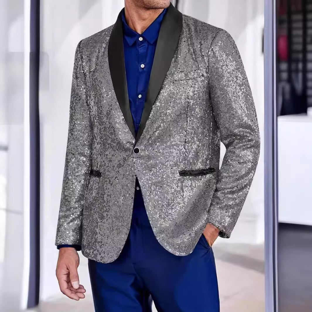 Herren Pailletten Blazer Seidenjacke Glamour