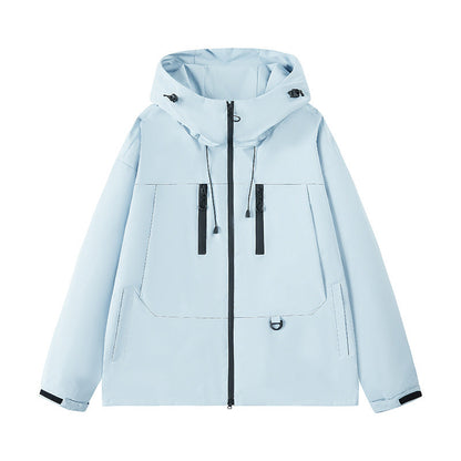 Herren Outdoorjacke Atmungsaktiv Wasserdicht mit Kapuze und Taschen