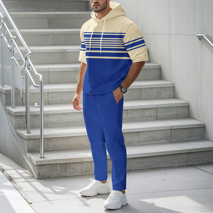 Herren Hoodie Sportlich mit Streifenmuster und Joggerhosen