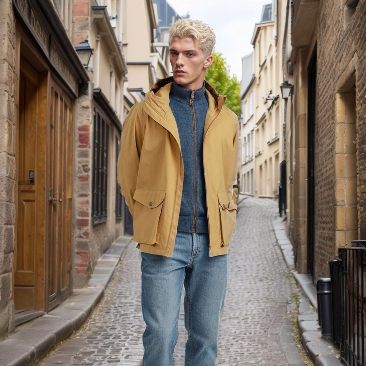Herren funktionale Übergangsjacke mit verstellbarem Kapuzenkragen BerlinGlamour. - BerlinGlamour