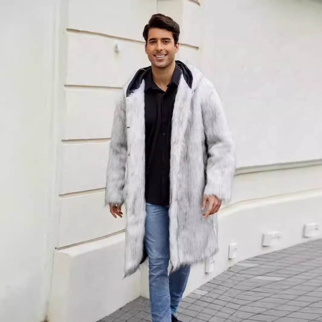 Herren Kunstfellmantel mit Kapuze Luxus Wintermantel - BerlinGlamour