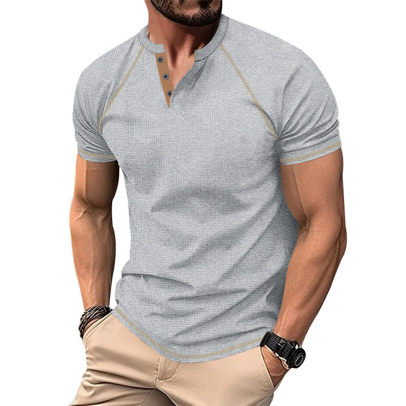 Herren Kurzarm Hemd Modern mit Kontrastknöpfen Trendy Style