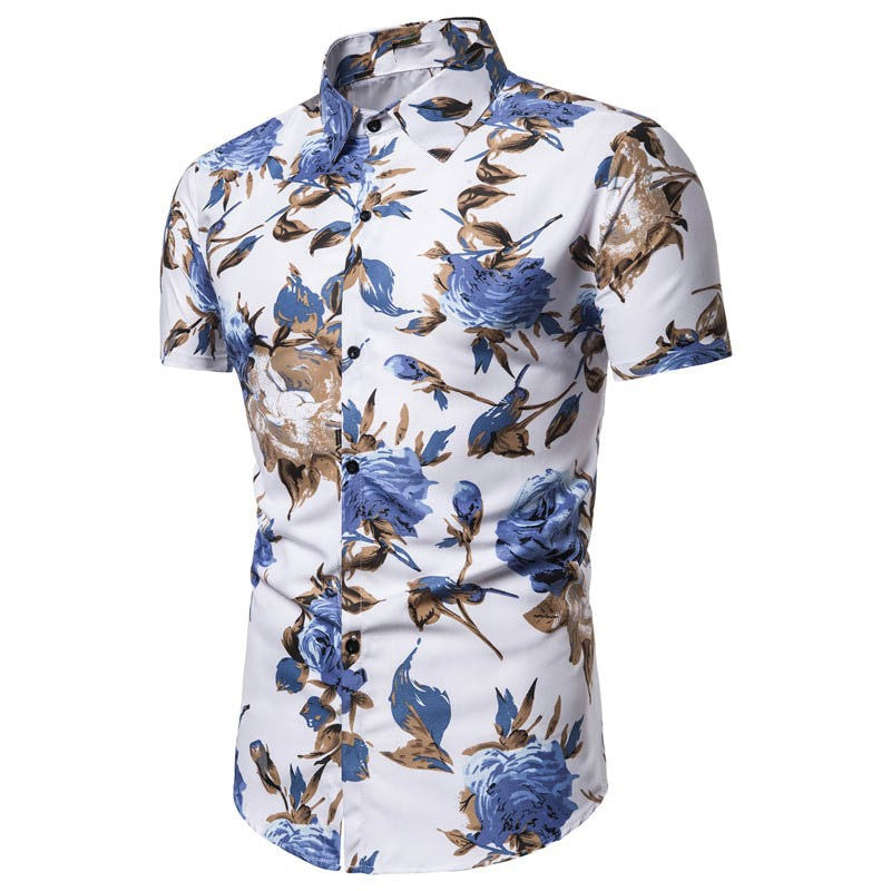 Herren Kurzarmhemd Blumen Druck Exklusiv Berlin Style