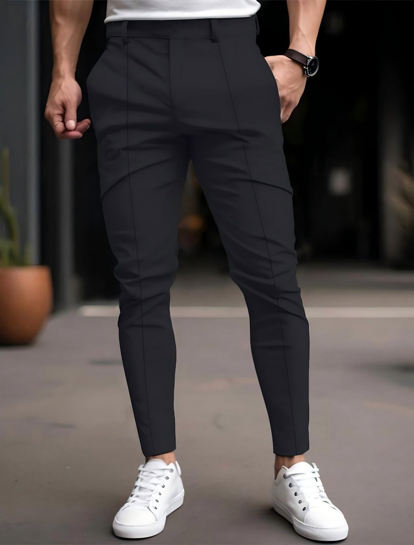Herren Slim Fit Chino Hose Elastisch Vieltaschig Modern
