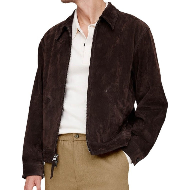 Herren Lederjacke Wildleder Reißverschluss Modern