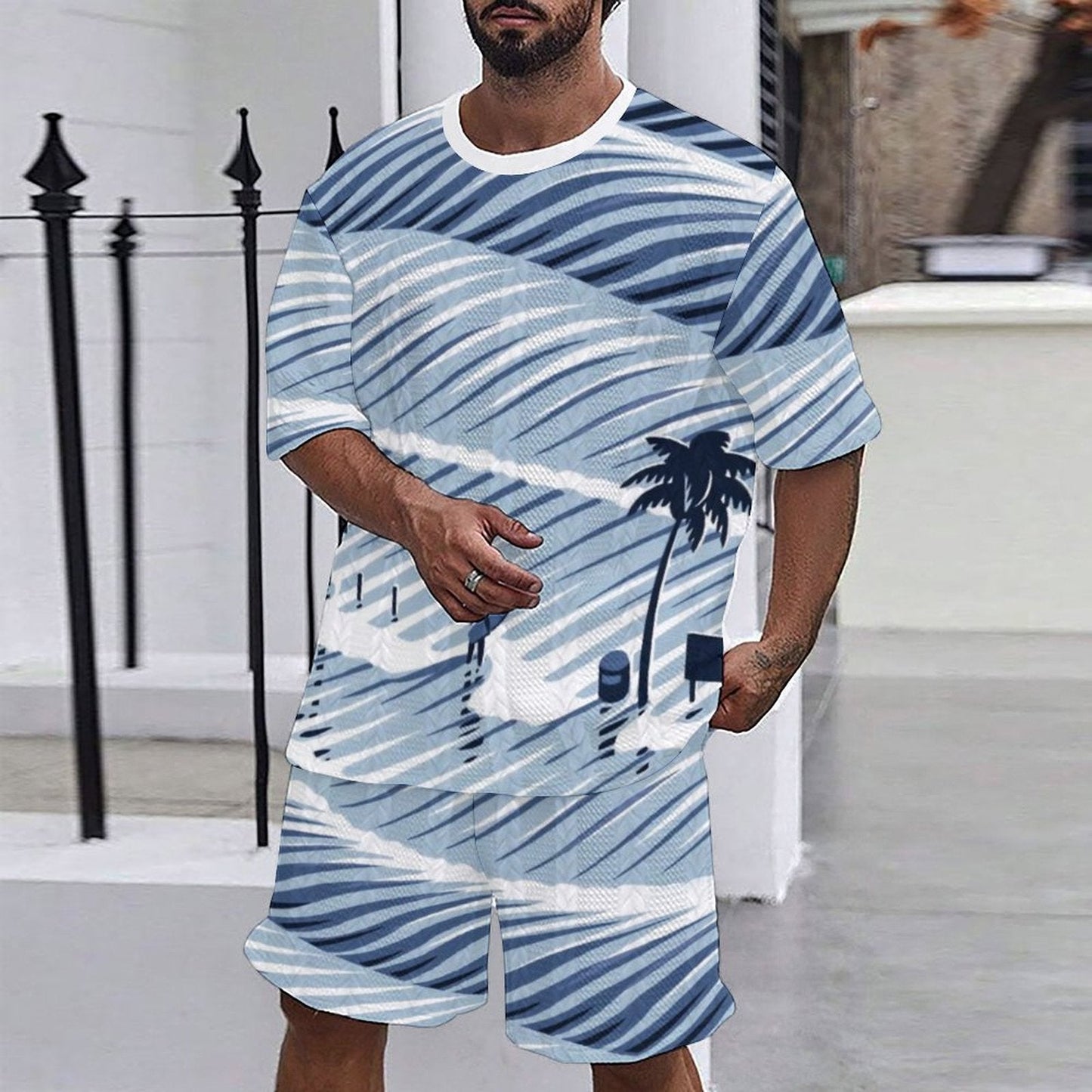 Herren Freizeitanzug Set Nautisch Marineblau Mit Anker Muster