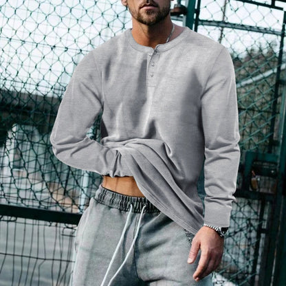 Herren Langarmshirt Modern Weich Bequem Knopfleiste