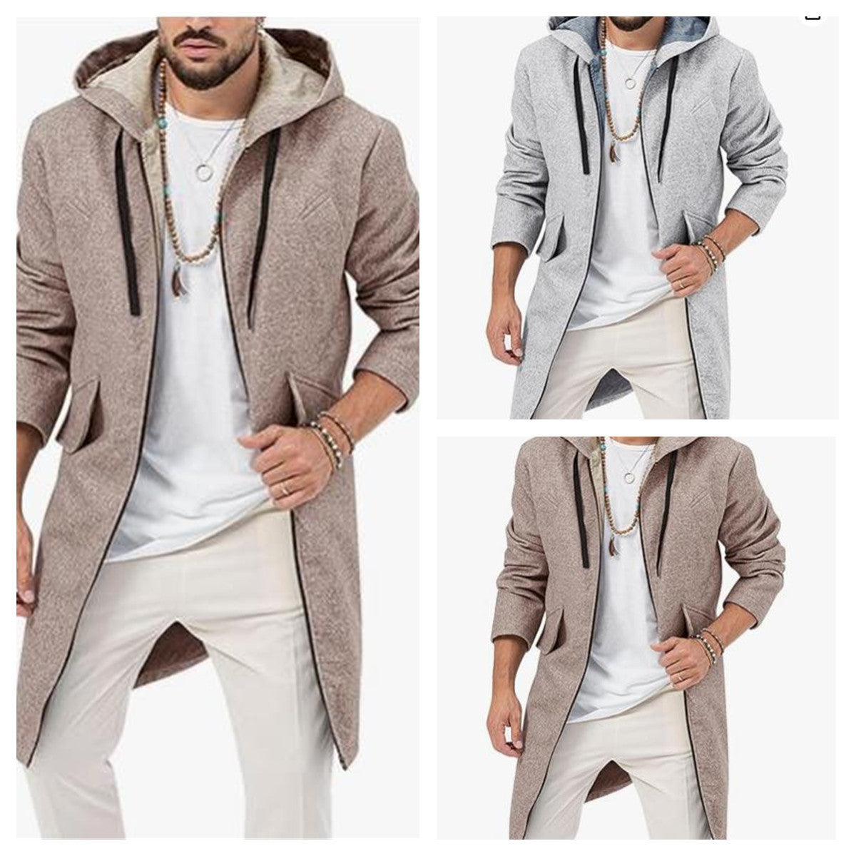 Herren Longjacke Modern mit Kapuze Wasserabweisend