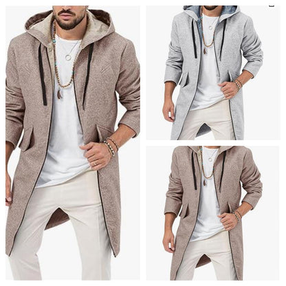 Herren Longjacke Modern mit Kapuze Wasserabweisend