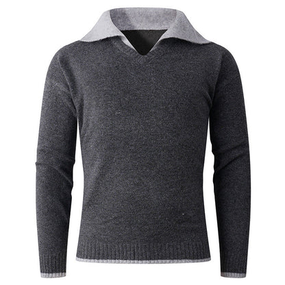 Herren Pullover V-Ausschnitt Hochwertig Kontrastkragen Modern