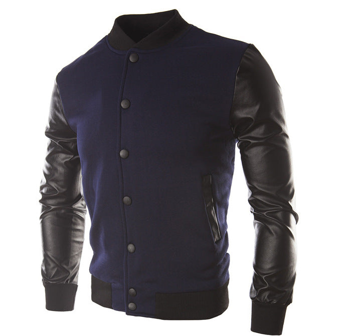 Herren Bomberjacke Leder Ärmel Modern Schnell Verschlossen