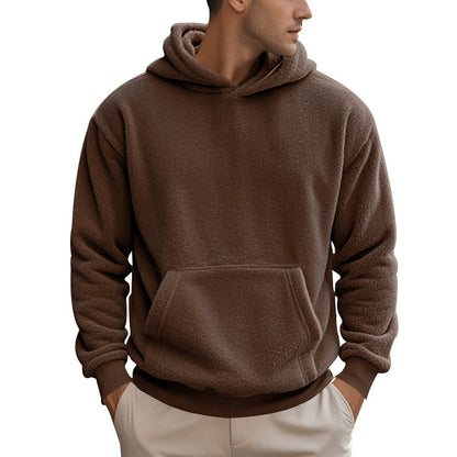 Herren Hoodie Kuschelig Teddy Fleece Kapuze Mit Kängurutasche